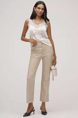 Grey Lab (Anthropologie) 人造皮革高腰踝裤 米色 S 码 — 第 1/3 张图片