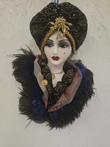 Unique Creations Clay Female Face Mask Feathers Wall Hang. Signed #. ME3-3 - Picture 1 of 12