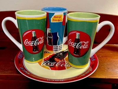 4-pc Coca-Cola Retro VTG Coffee Mug/Cup  Always Coca Cola BONUS Melamine Plate - Image 1 of 4