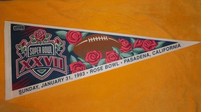 1993 Super Bowl XXVII 28 Pennant Dallas Cowboys vs Buffalo Bills ~ NFL Rose Bowl - Image 1 of 4