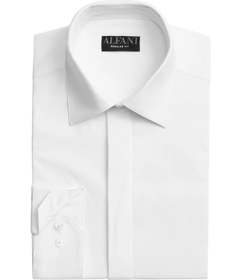 Alfani Men's White Regular-Fit Convertible-Cuff Dress Shirt 15-15.5 34-35
