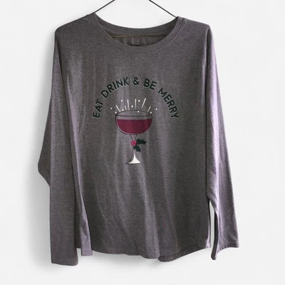 Camisa de Natal SONOMA TAMANHO XXL cinza manga longa "Eat Drink & Be Merry"  - Imagem 1 de 3