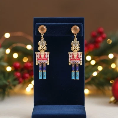 Baublebar Earrings Nutcracker Crystal Pearl Statement Christmas CZ Boho Gold Y2k - Image 1 of 4