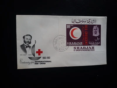 SHARJAH (UAE), MI 34, SCOTT 28 1963 100NP RED CRESCENT, M/S OF 1  on FDC - Image 1 of 2