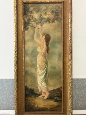 🔥 Fine Art NOUVEAU 1880s Neo Classical ROMAN Woman GRAPES Portrait Oil Painting - Image 1 of 4