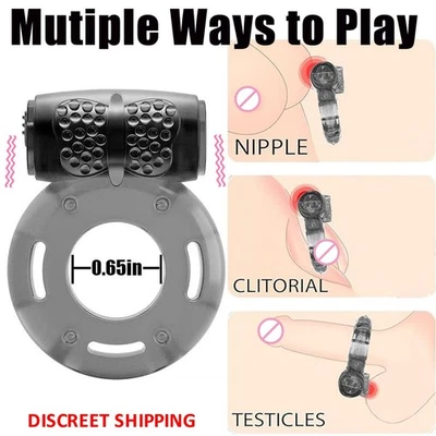 Vibrating Cock Rings Silicone Rubber Penis Ring Soft Adjustablefor Men Sex Toy - Image 1 of 4