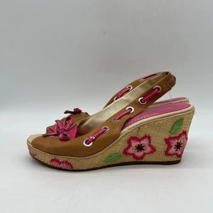 Sperry Top-Sider CH72 Damen hellbraun rosa Blumenmuster Leder Slingback Keilabsatz Größe 7 - Bild 1 von 7