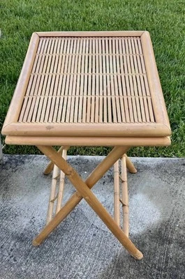Mid 20th Century Vintage Natural Bamboo Rattan Folding Table  - Image 1 of 4