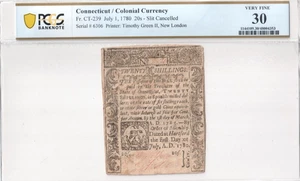 Connecticut Colonial Currency 20 Shillings FR# CT-239 July 1, 1780 PCGS VF 30 - Picture 1 of 4