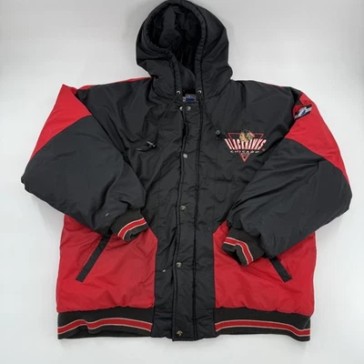 Vintage Chicago Blackhawks Jacket Mens XL Black Red Logo 90s Logo 7 NHL Hockey - Image 1 of 4
