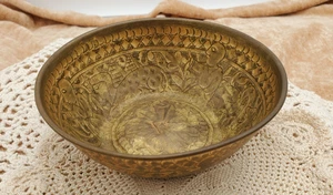 Antike Messing Schale geätztes Design ägyptische Götter, Pharaonen, Pyramiden & Tiere - Bild 1 von 18