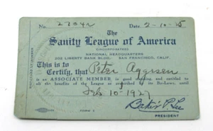 Prohibition Sanity League of America Mitgliedskarte 1927 Volstead Act Bier Wein - Bild 1 von 3