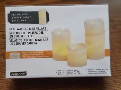 NUEVO Pack de 3 Velas Pilar LED Cera Real Sin Llama Ashland - Color Marfil Crema Foto 1 de 4