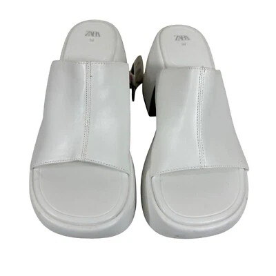 Sandalias para mujer Zara blancas sintéticas gruesas Y2K años 90 cuña deslizable talla EU/39 US/8 Foto 1 de 4