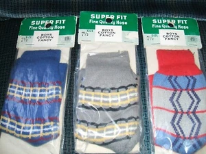 VINTAGE Retro 50's-60's NOS SUPER FIT BOYS COTTON FANCY SOCKS 3 PAIRS IN PACKAGE - Picture 1 of 1