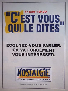 PUBLICITÉ 1993 RADIO NOSTALGIE C'EST POUR TOUJOURS - ADVERTISING - Picture 1 of 1