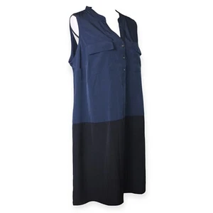 Alfani Shirt Dress Blue Black Color Block Sleeveless Size 16 V Neck Pockets - Picture 1 of 12