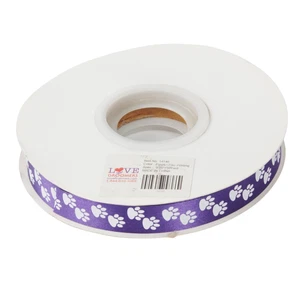 Groomer Essentials Purple Satin Ribbon with Paw Prints - Pack of 4 - Picture 1 of 2