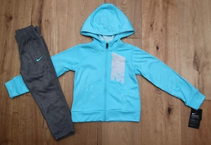 Nike Girl Dri-Fit Hooded Jogging Set ~ Tracksuit ~ Aqua, Gray & White ~ - Picture 1 of 4