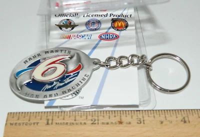 Mark Martin #6 Pewter Emblem Key chain vtg Car House Nascar Key Ring Fob - Image 1 of 4