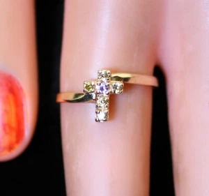 Gorgeous 14K Gold Birthstone Religious Cross Ring, Size 7 - Picture 1 of 4