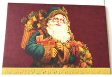 Carte de Noël poinçon vieux temps père Noël avec couronne de fruits panier cadeaux