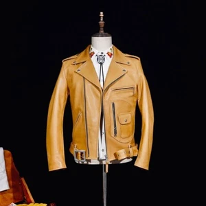 Herren Hirschleder Motorrad Jacke Vintage Stil Doppelfahrer Biker Mantel - Bild 1 von 8