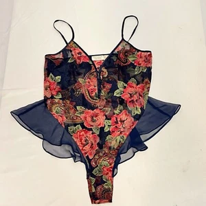 Vintage Victorias Secret Gold Label Satin Second Skin Teddy Lace Romper Bodysuit - Picture 1 of 9