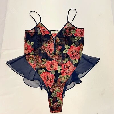 Macacão de renda vintage Victorias Secret etiqueta dourada cetim segunda pele pelúcia - Imagem 1 de 4