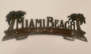 1950’s Aluminum License Plate Topper MIAMI BEACH World ‘s Play Ground Florida - Picture 1 of 8