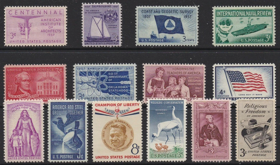 US Postage 1957 Year Set of Commemorative Postage Stamps - Image 1 of 1