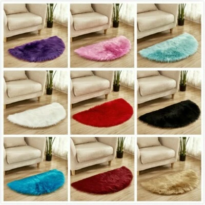 Half Round Fluffy Carpet Artificial Wool Warm Blanket Mat Shaggy Rugs Home Adorn - Image 1 of 4