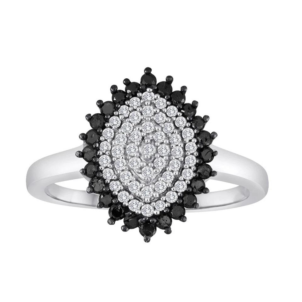 Sterling Silver Black + White Natural Diamond Cluster Ring 0.50 Ct - Image 1 of 1