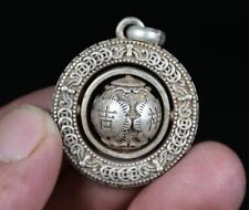 3.5CM Old China Miao Silver Feng Shui Good luck happiness to you Rotate Pendant
