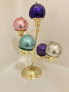 Vtg Brass Plated SPIRAL CANDLE HOLDER w/ 5 Multi Color BALL Candles 12" x  8" - Picture 1 of 7