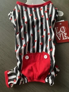 PET APPAREL VALENTINES DAY PAJAMAS -BLACK STRIPE HEARTS Puppy/Dog SMALL NWT - Picture 1 of 2