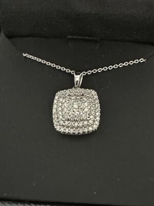 Macys 1/2 CTW Diamond Sterling Silver Square Pendant Necklace. NWT! - Picture 1 of 9