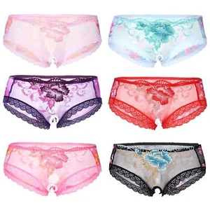 Men Lace Trim Open Crotch See Through Sissy Underwear Sheer Mesh Briefs Lingerie - Picture 1 of 79