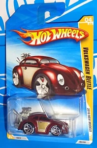 Hot Wheels 2010 New Models #4 Volkswagen Beetle Burgundy w Walmart Goodyear 5SPs - Picture 1 of 3