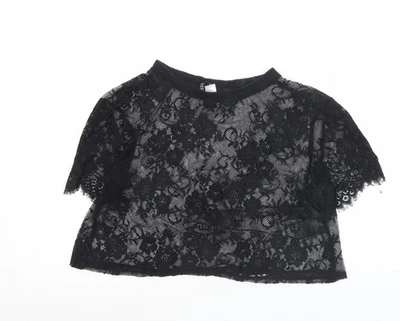 Blusa corta de encaje negra gótica manga corta H&M para mujer talla 12 Foto 1 de 4