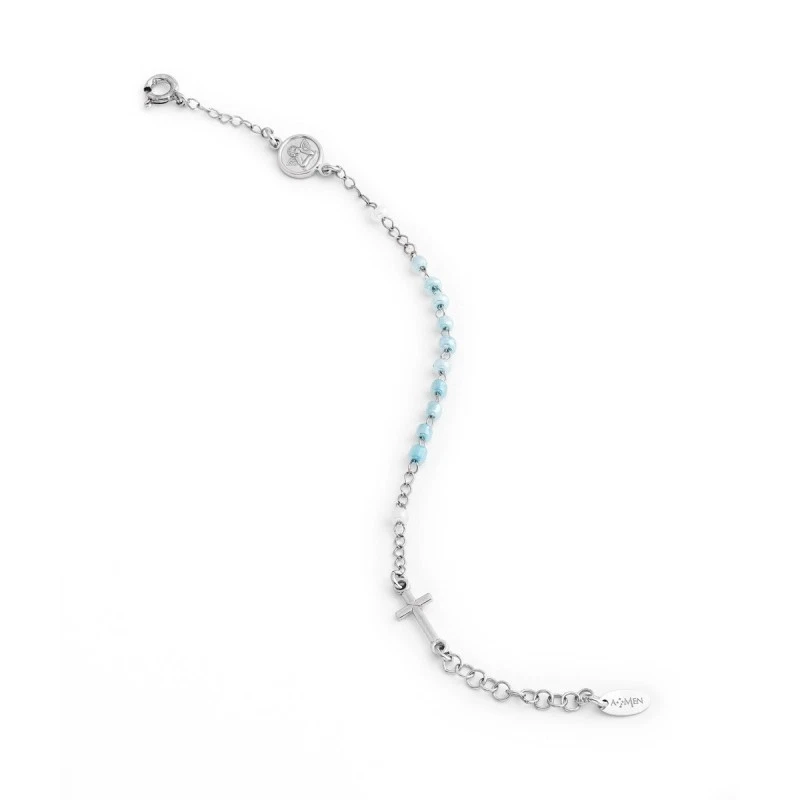 Bracciale rosario bambino AMEN in argento 925‰ con croce e cristalli celesti - Immagine 1 di 1