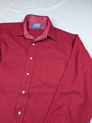 Pendleton Men’s M Pure Virgin Wool Shirt Red Button Front USA Quilted Collar - Image 1 of 4