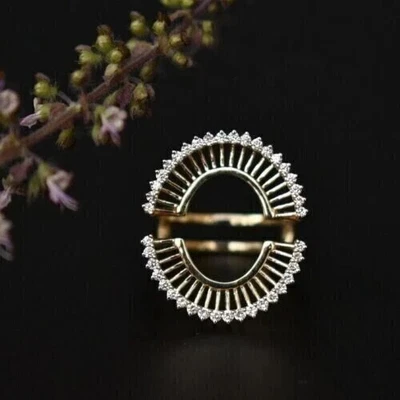 Anillo protector envolvente potenciador moissanita blanco real redondo de 1 quilate chapado en oro amarillo de 14 K Foto 1 de 4