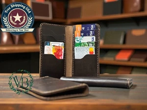 Half-Long Crazy Horse Leather Card holder Brown Coffee_Genuine_10 Card Pockets - Picture 1 of 8