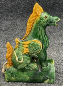 Antique Chinese Porcelain Roof Tile Longma Horse Dragon Sancai Glaze Foo Dog VTG - Picture 1 of 24