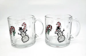 2 Starbucks Christmas Candy Cane Snowman Clear Glass Coffee Mug Cup Made in USA - Picture 1 of 4