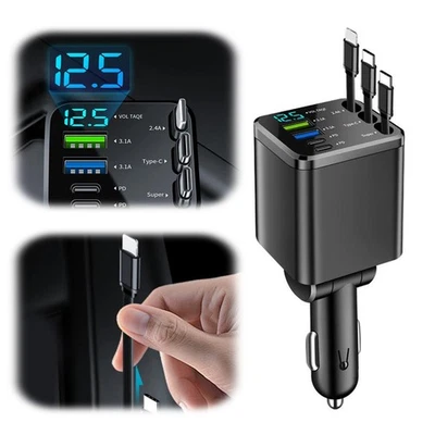 7-in-1 Retractable Car Charger with USB Type C Cable - Fast Phone Charger - Image 1 of 4