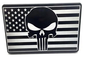 PUNISHER FLAG, Billet Aluminum Hitch Cover Plug, 3x5 Made In USA - Picture 1 of 2