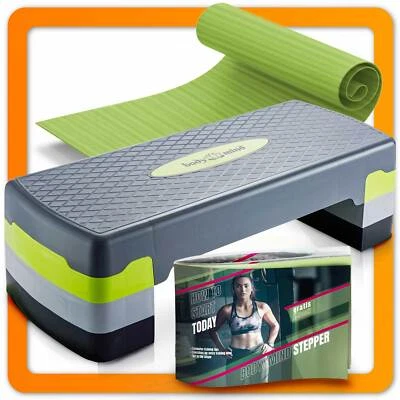 Aerobic Step Elite Step Board Fitness Stepper Board + Non Slip Mat; 3-Heights - Image 1 of 4