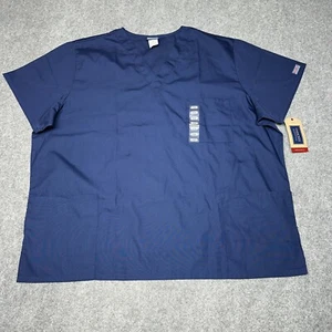 New Cherokee Navy Blue Scrub Women Top V Neck Pockets Short Sleeves Size 2XL - Picture 1 of 13
